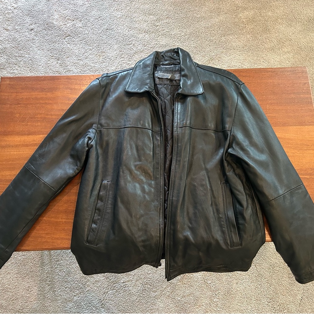Perry Ellis Soft Lambskin Black Leather Jacket